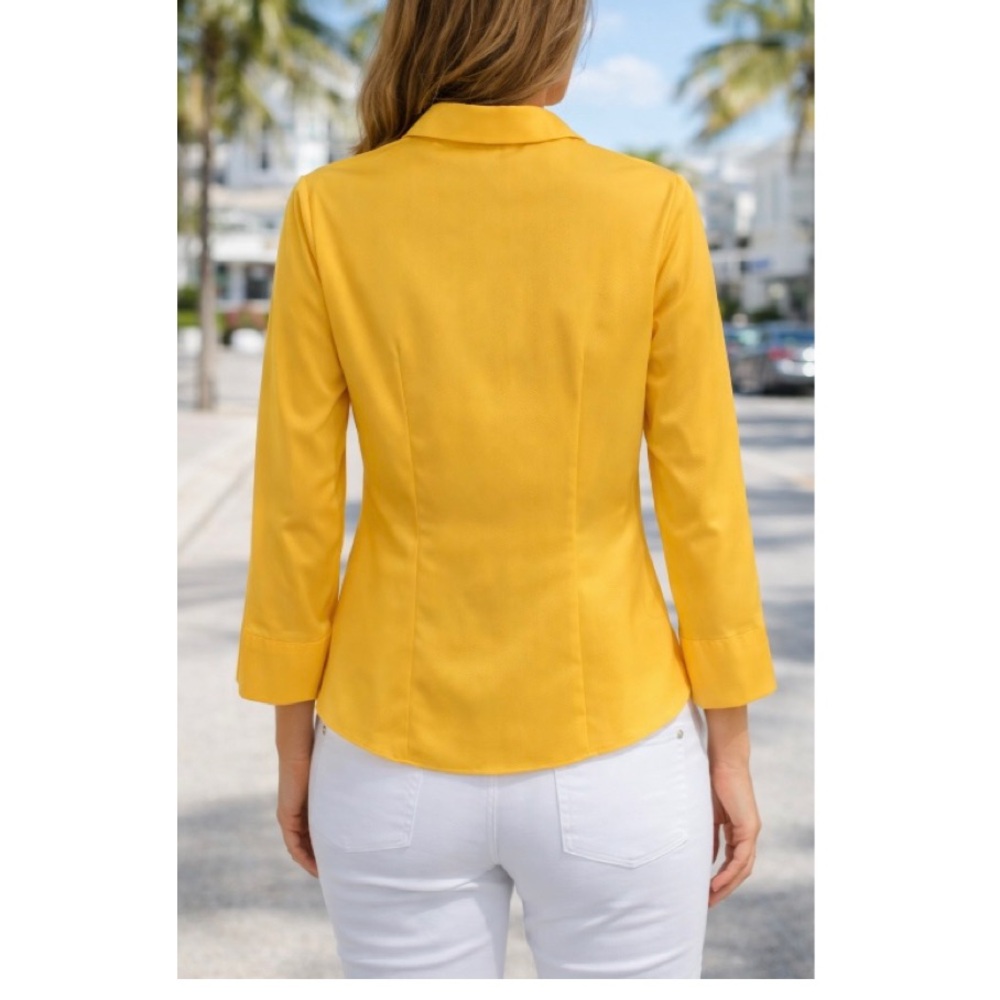 🪻 BANANA REPUBLIC Yellow Button-Up Tailored Shirt Preppy Summer Minimalist Large - Picture 2 of 5